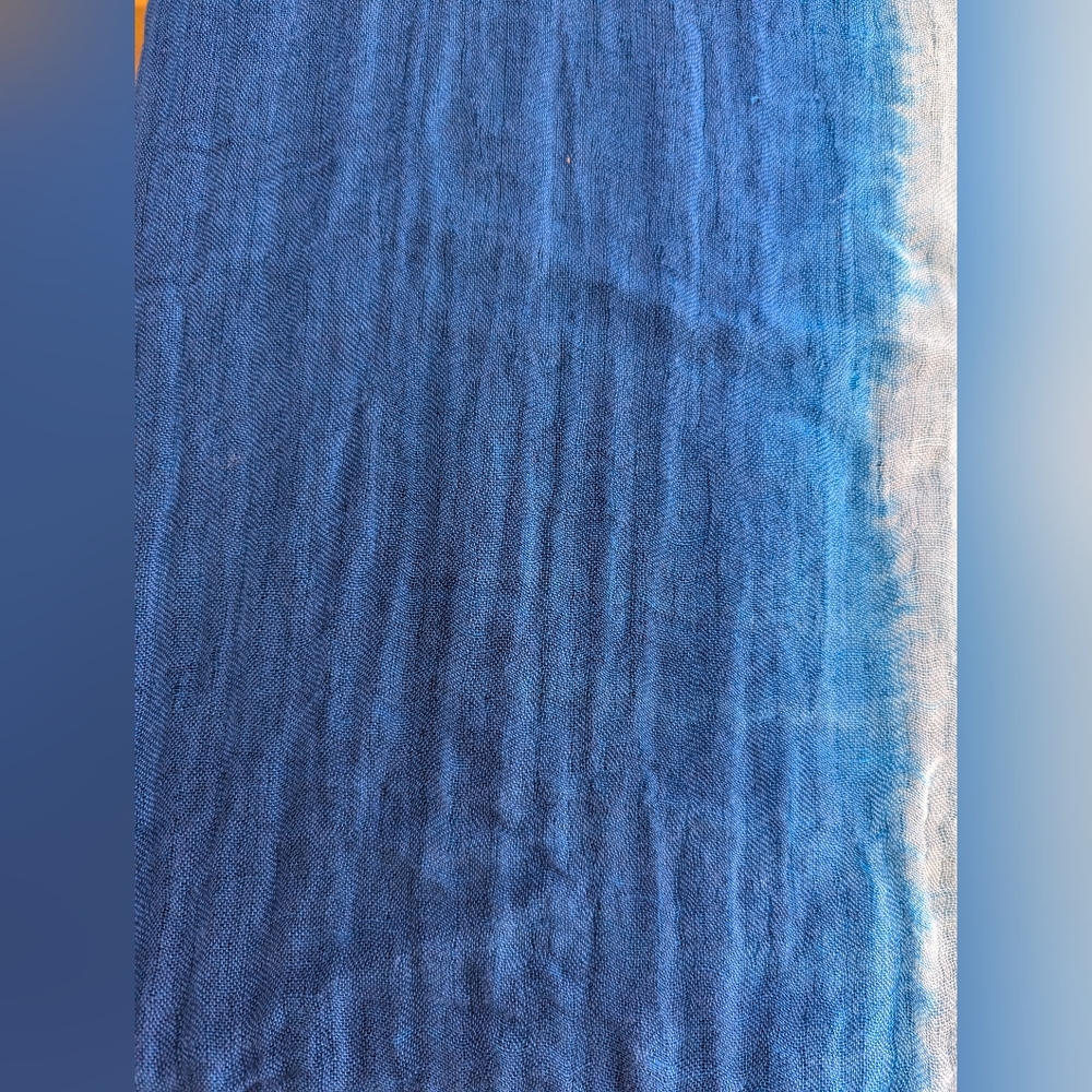 Modelama Blue Ombre Diamond Pattern Linen Blend Scarf Wrap 27x82 EUC - Picture 3 of 6